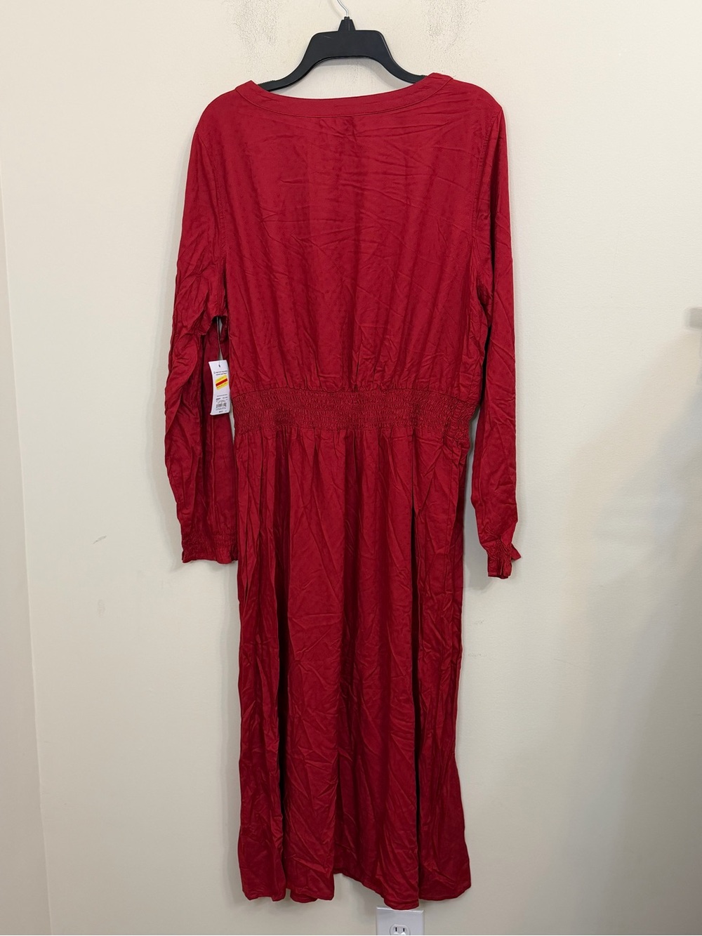 Croft & Barrow Red Long Sleeve Midi Dress Smocked Waist Women’s Large NWT - Picture 8 of 12